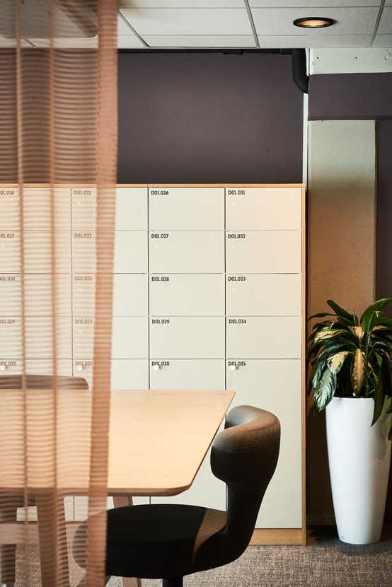 Group work area and a locker behind it