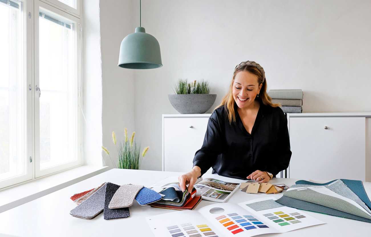 Interior designer with material samples